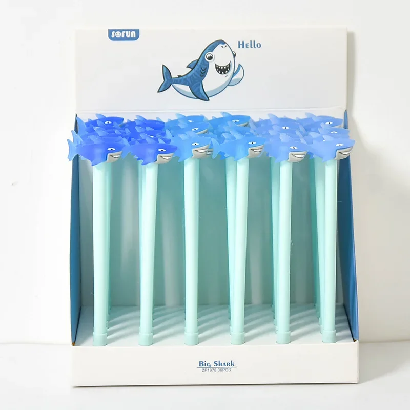 36PCS Deep-sea Series Shark Animal Modeling Pen Kawaii School Supplies Stationery Gel Pens