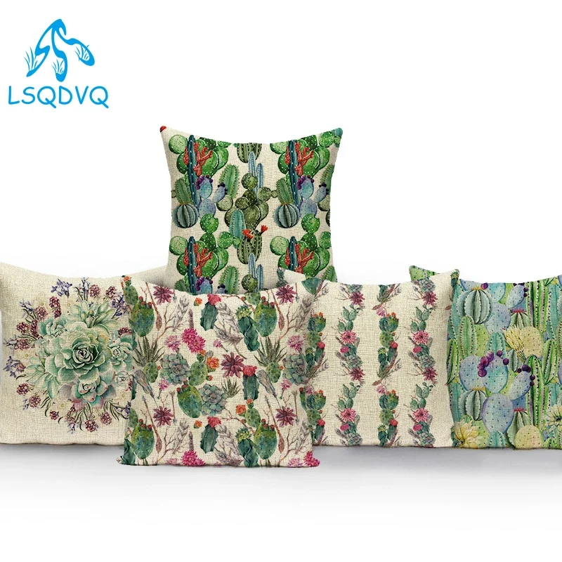 Decorative Throw Pillows Case Tropical Green Plant Cactus Flower Polyester Pillow Cushion Cover For Living Room Decoration