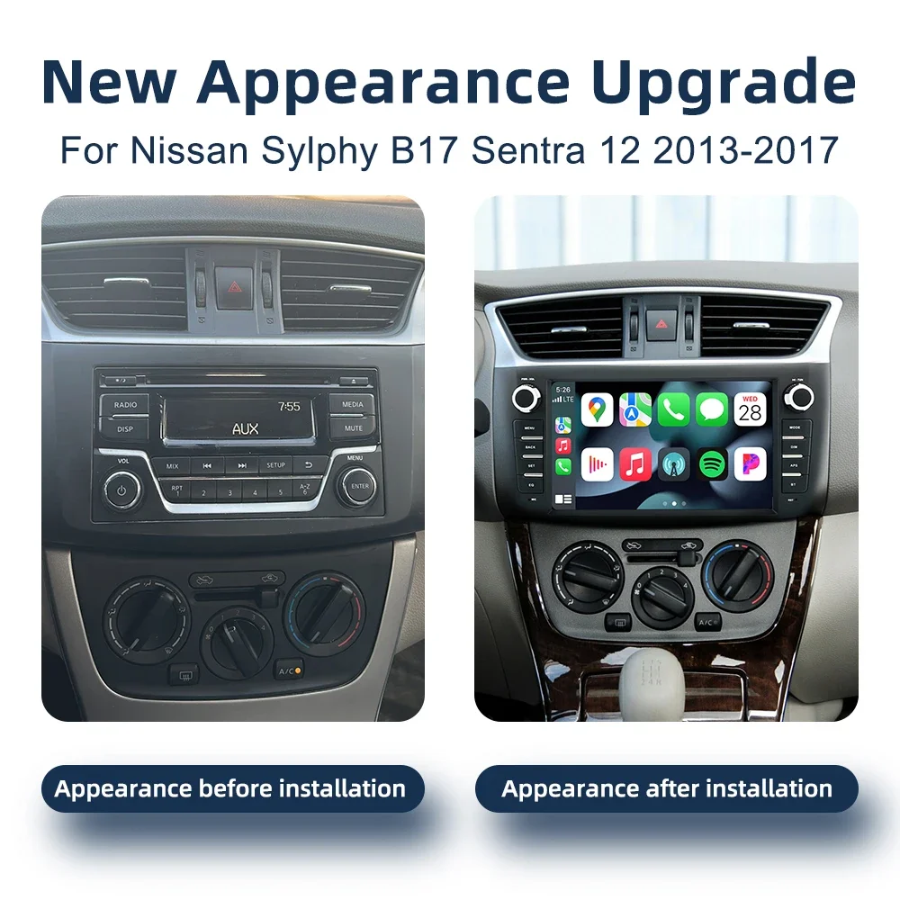 Android 14.0 Stereo Car Radio For Nissan Sylphy Sentra 2013-2017 CarPlay 4G WiFi Bluetooth GPS Navigation Car Multimedia Player