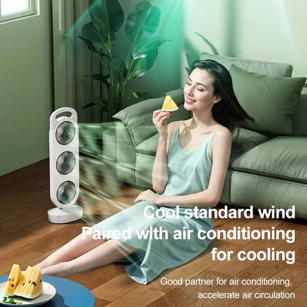 

3-Head Desktop Fan USB Type-C Long Battery Life Portable Cooling Fan 3 Speed Settings Triple Turbine Design Turbine Desktop Fan