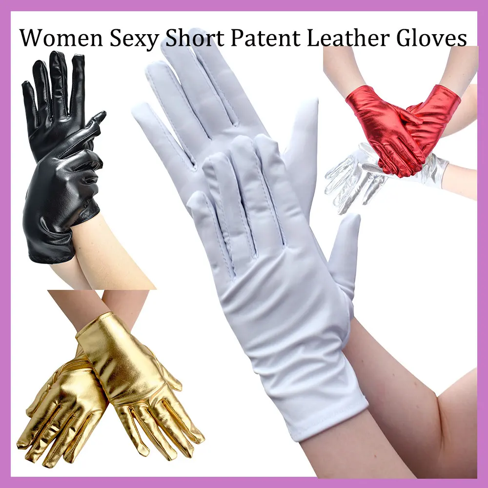 

10Pairs Women Sexy Short Patent Leather Gloves Street Style Dance Cosplay Gloves Female Punk Festival Party Full Finger Mittens