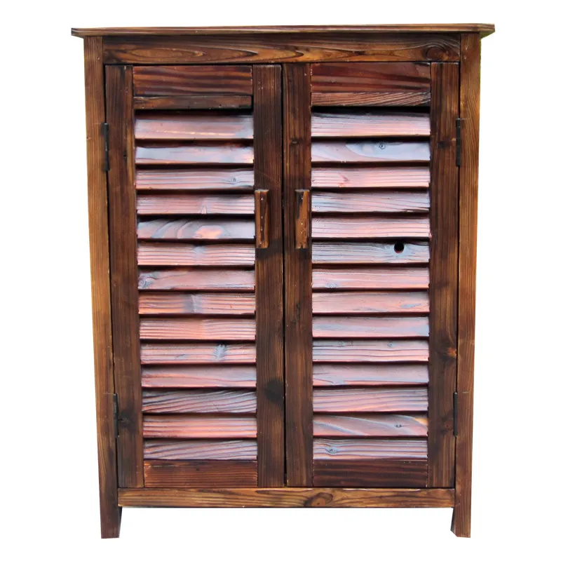 For Solid Wood Carbonized Shoe Cabinet Outdoor Patio Storage Cabinet Balcony Corridor Louvered Door Dining Room Indoor Organizer