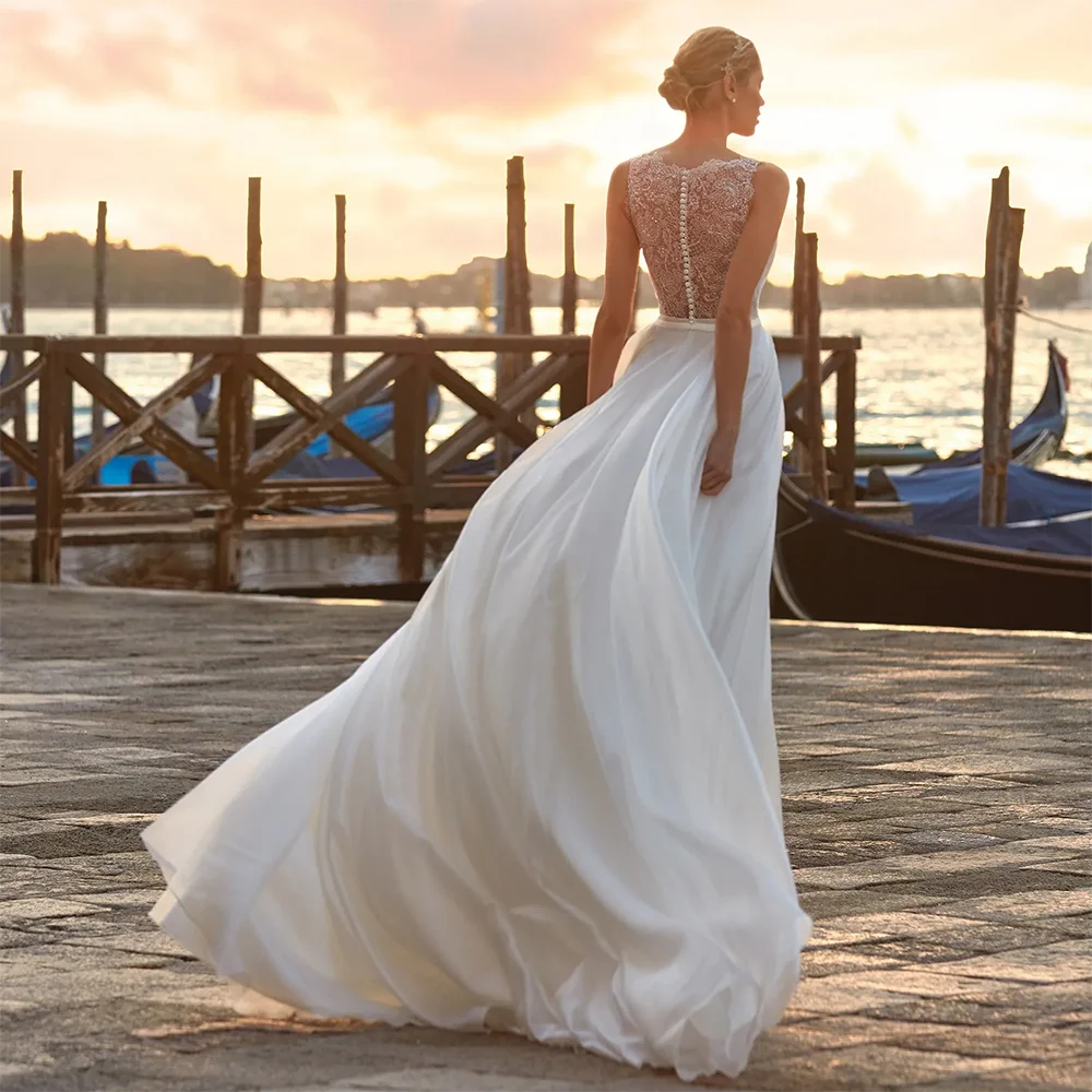 Bohemian Style Wedding Dresses A-Line V-Neck Backless Wedding Floor-Length Beach Dresses