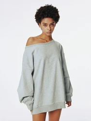 Off-Shoulder Sweatshirt for Women Loose Long Sleeve Tops Thin Knitting Sweatshirts Black and Gray Daily Leisure New 2024 Autumn