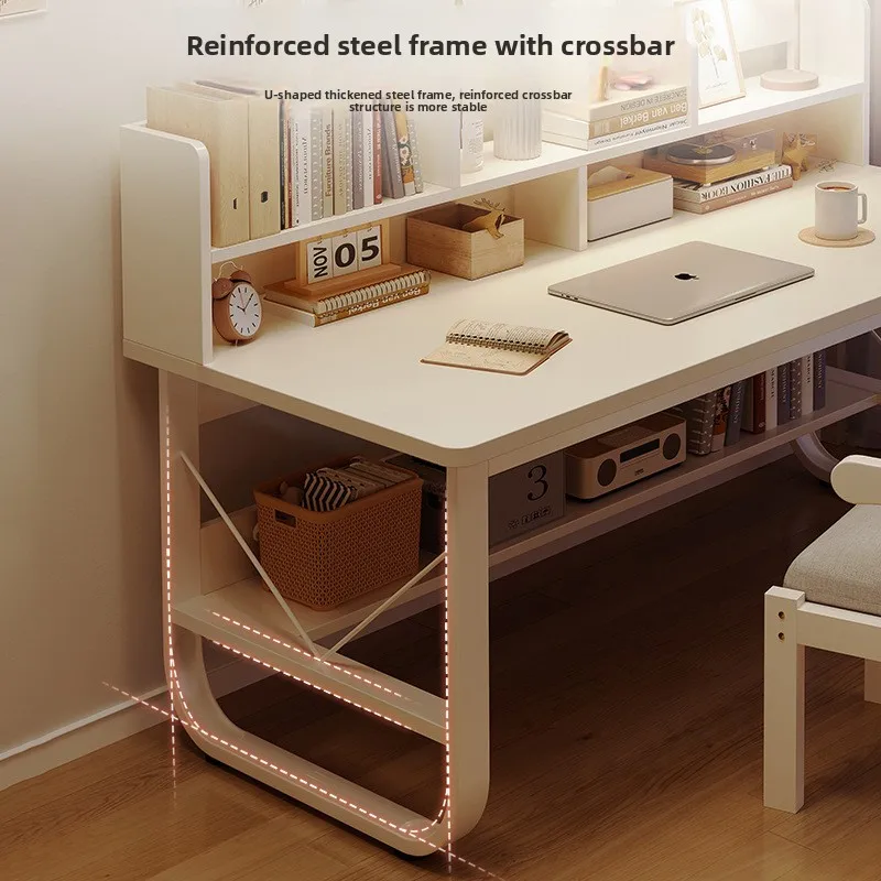 مكتب كمبيوتر من الخشب الصلب مع رف كتب، مكتب دراسة لغرفة النوم، طاولة كتابة للطلاب، مكتب منزلي، تصميم بسيط