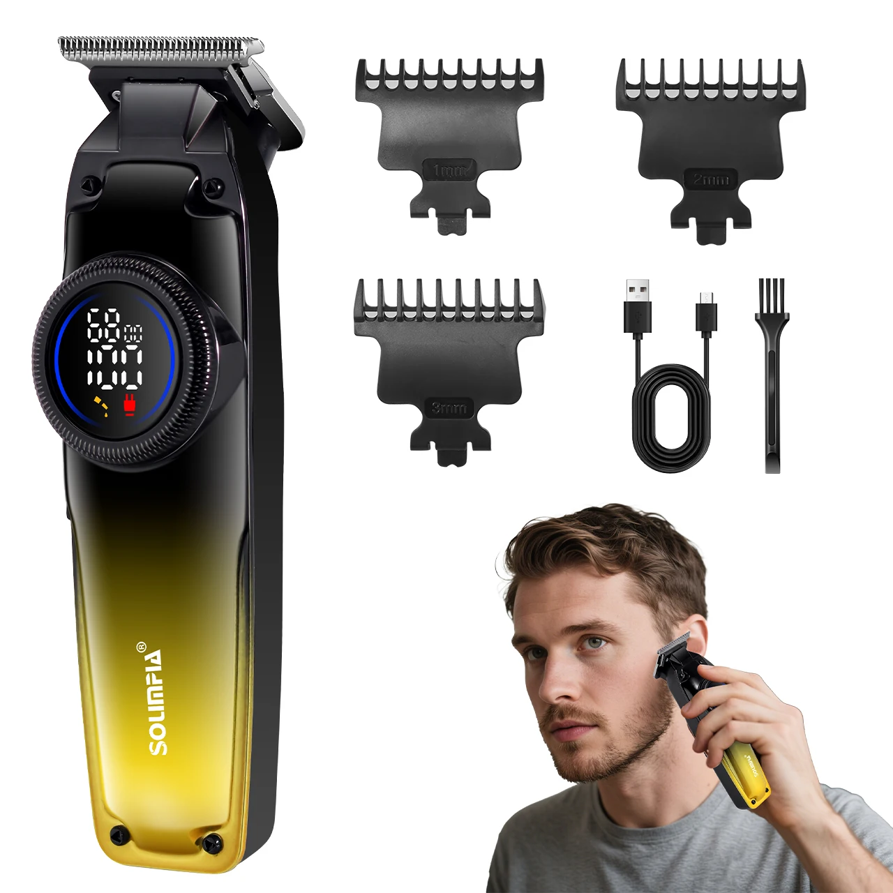 Solimpia Men's Hair Clipper with LCD Display Head Carving Electric Trimmer Engraving Knife Push Cut Haircut Device for Precision