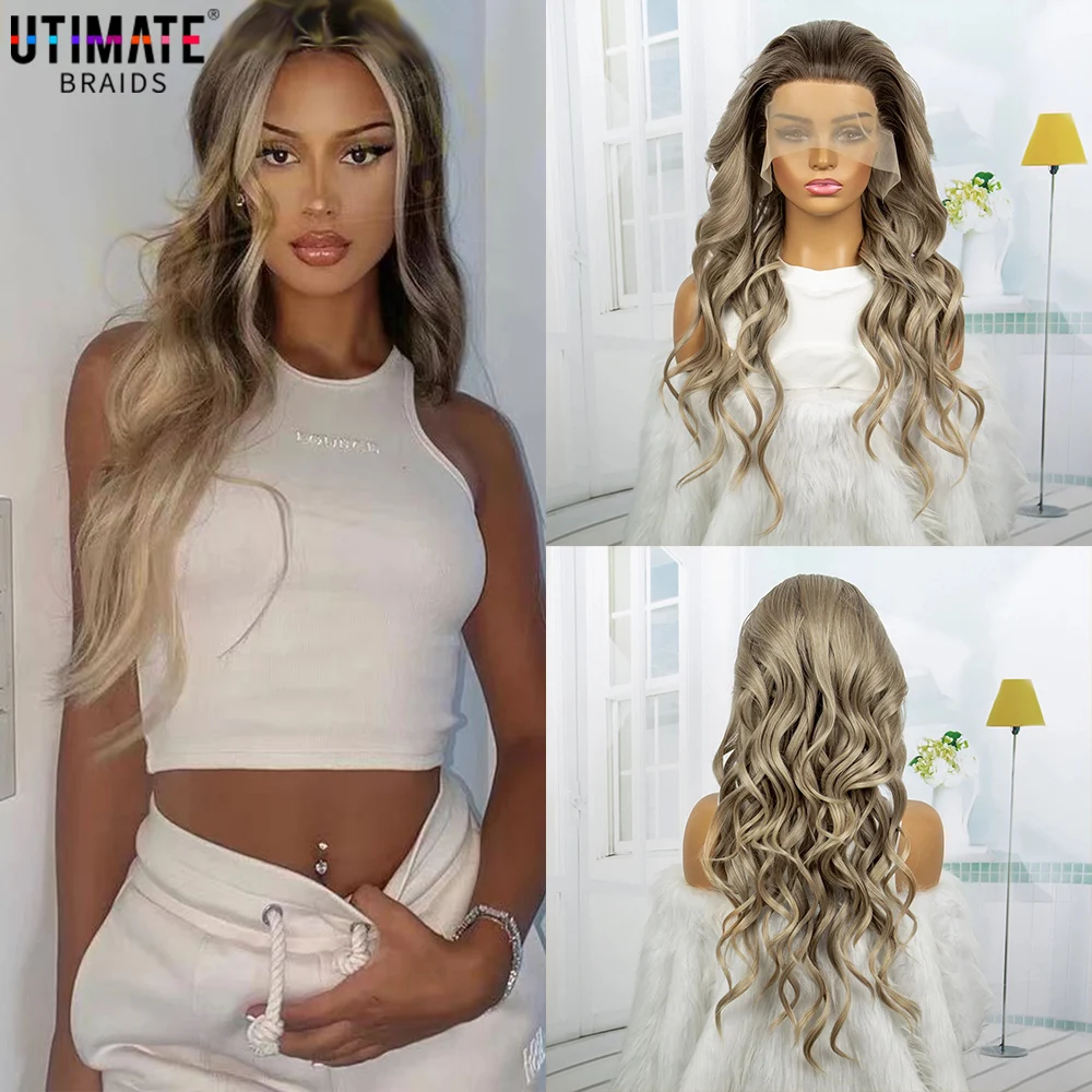 30Inches Synthetic Lace Front Wig 13X6 Body Wave Wig for Women Transparent Lace Dark Grey Wig for Women Heat Resistant