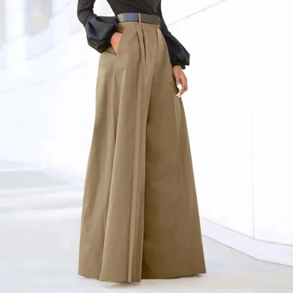 Comfortable Wide Leg Pants Elegant High Waist Wide Leg Pants with Pockets for Women Solid Color Flared Trousers for Workwear