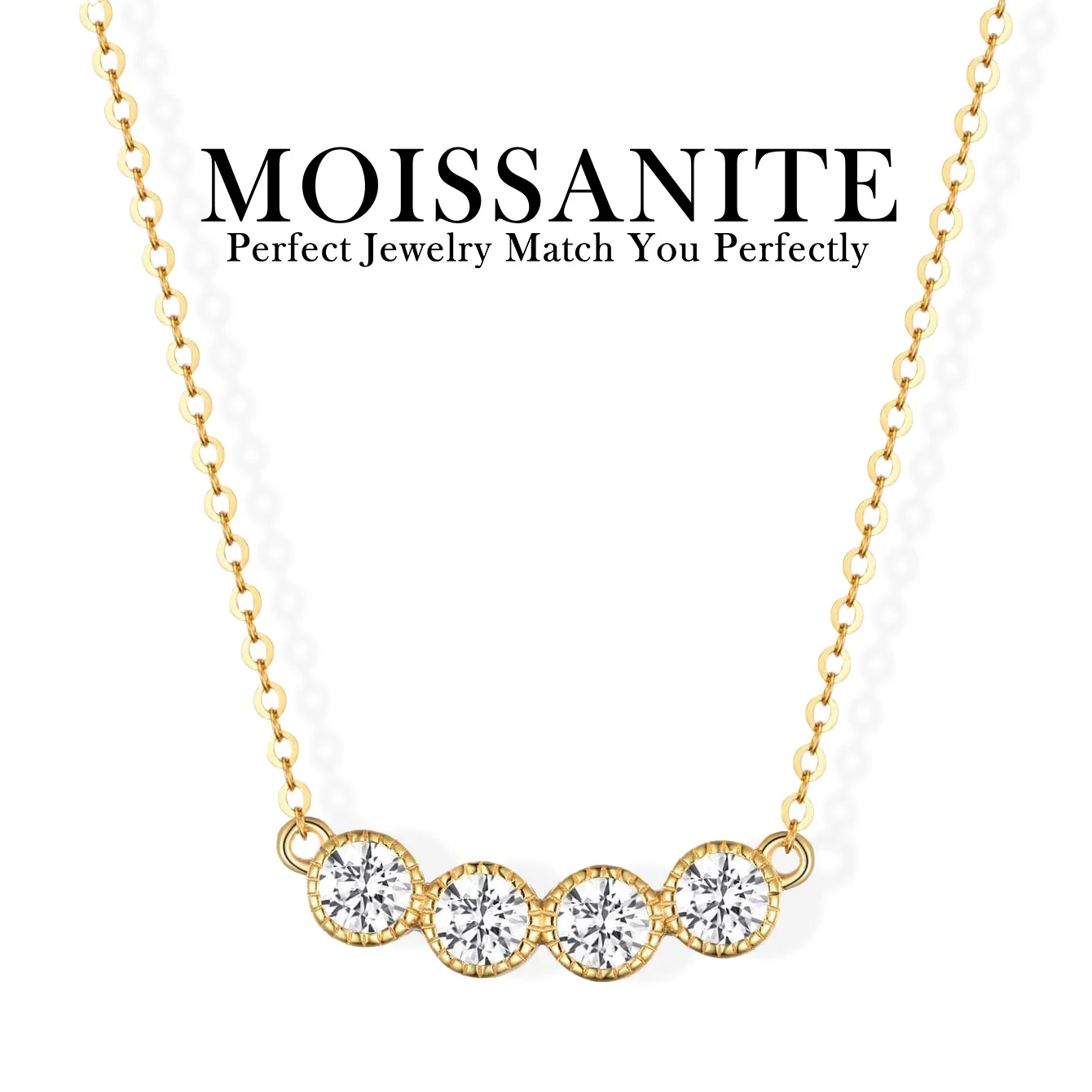 

1.2 Carat Moissanite Pendant Necklace Four Stone Bar Style 925 Sterling Silver 18K Gold Plated Comes with GRA Certificate