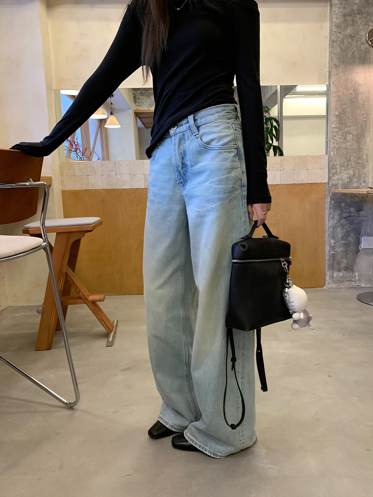 

A 26ss Heavy Du Waed Cotton Denim Jeans High Waist Straight Leg Blue Jeans Women's Spring American Wide Leg Pants