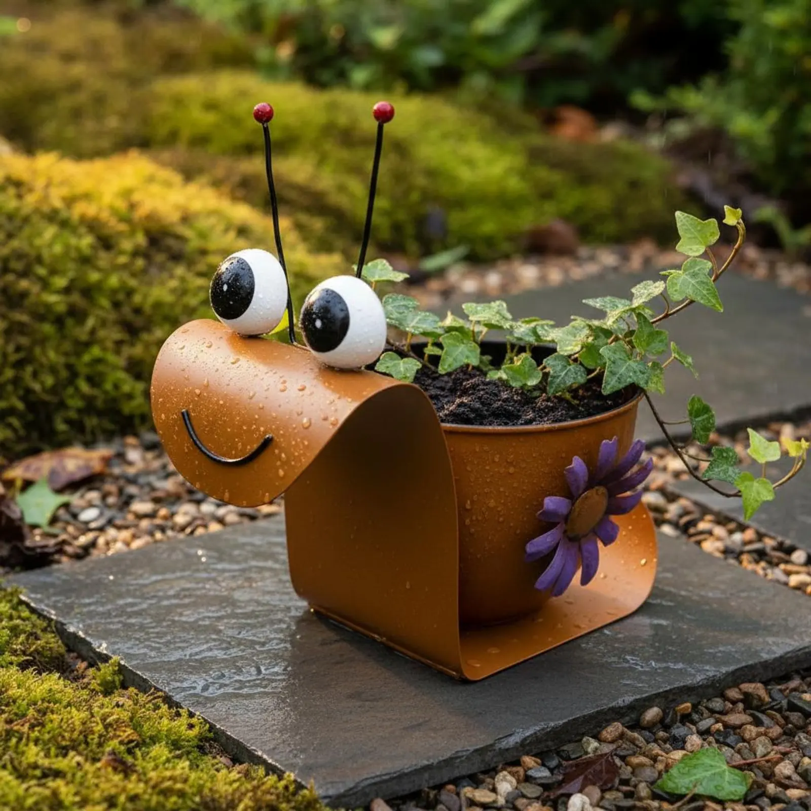 Metal Snail Planter Outdoor Use Snail Flower Pot Decorative Whimsical Design for Balcony, Courtyard