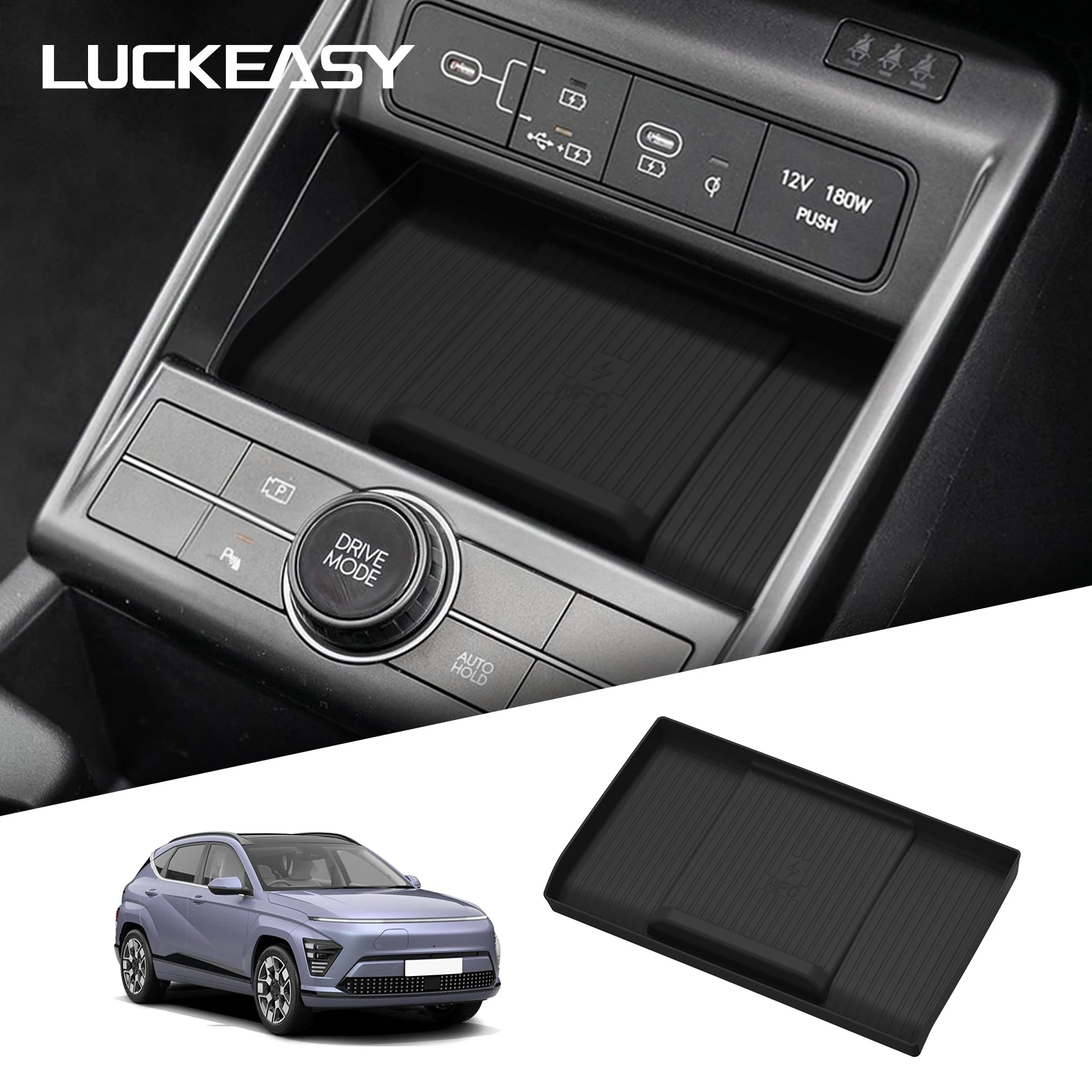 LUCKEASY for Hyundai Kona 2025 2026 Wireless Charging Pad Protective Mat Accessories Central Control Car Phone Non-slip Pad