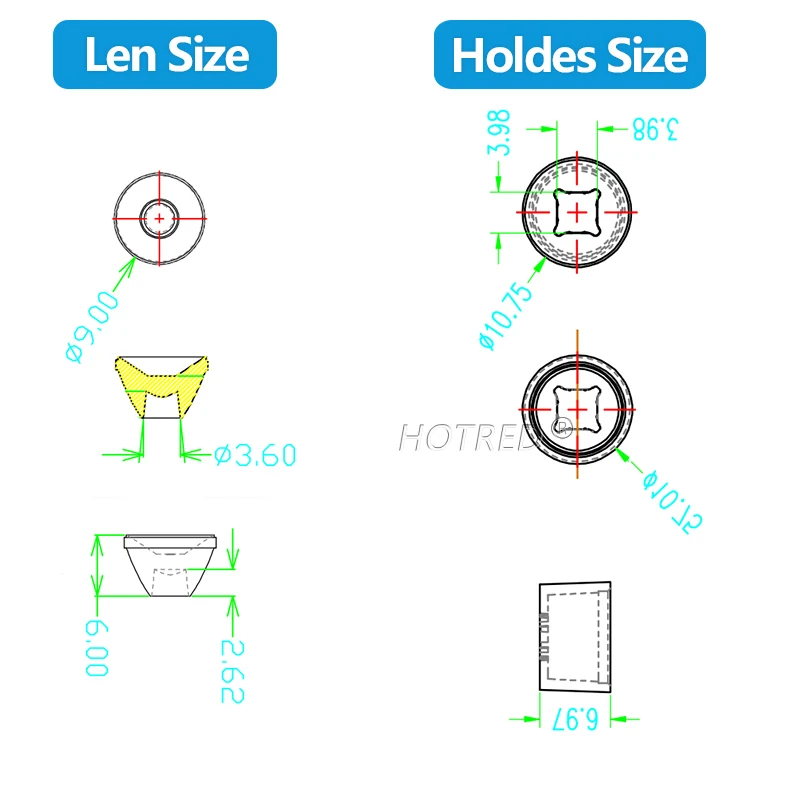 Lenses For Led 1W 3W 5W Reflector XPE 3535 3030 Optical 10.8mm PMMA 15 30 50 90 Degree Mini Lens Laser DIY Flashlight Collimator