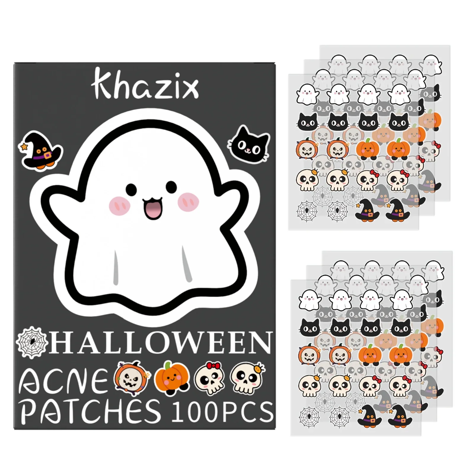 100 Stück Halloween Grau Box Set Festliche Atmosphäre Akne Abdeckung Patches Halloween Kürbis Element Akne Reinigung Patches Sauber th