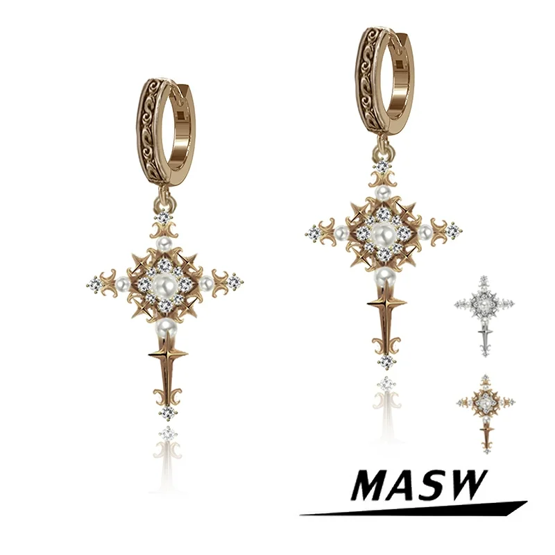 MASW Original Design Vintage Temperament 2023 Trend New Shiny Glass Star Dangle Earrings For Women Girl Gift Jewelry