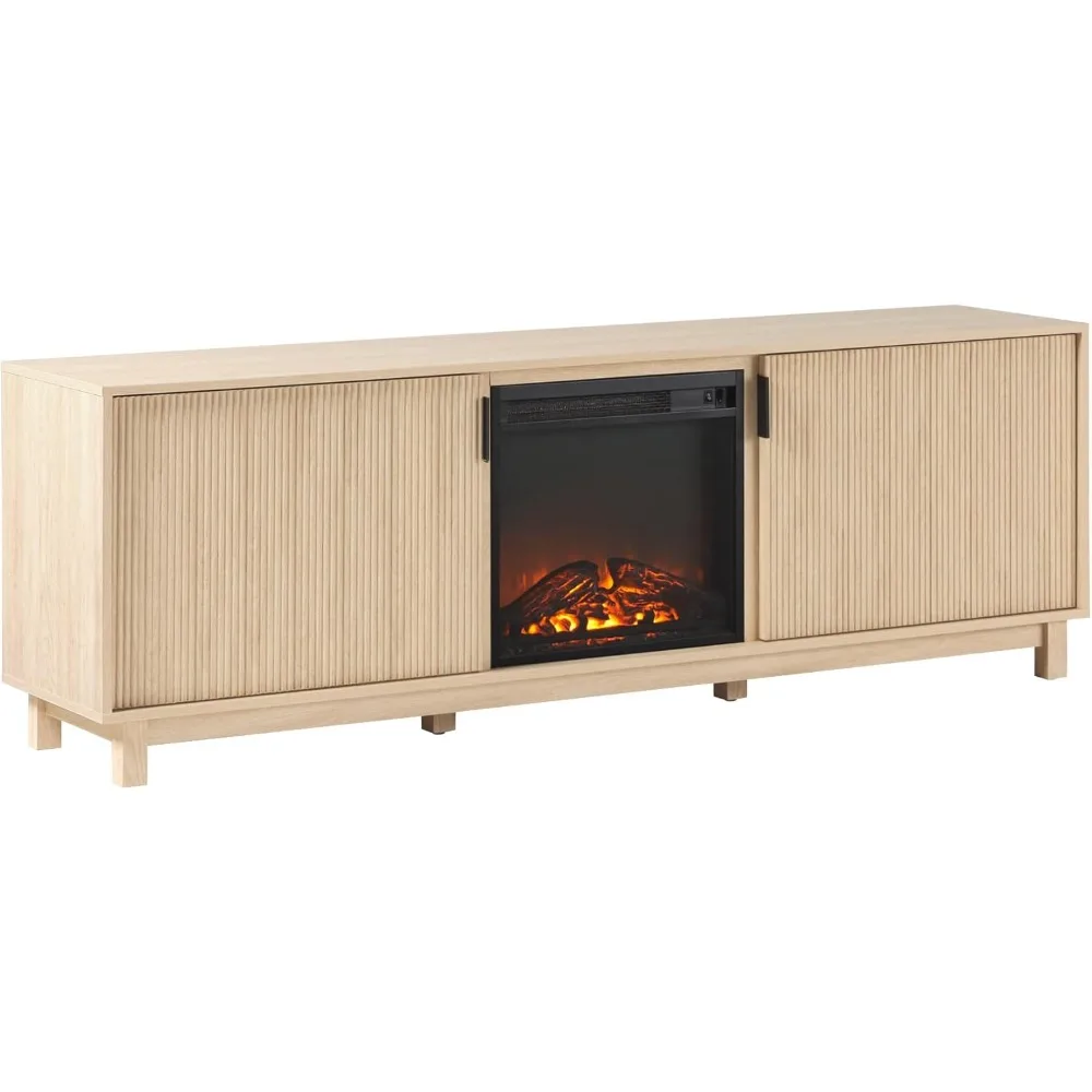 

Freestanding Electric Cabinet Storage for Media and Games, Ambient Flame with or Without Heat, Fireplace, Coastal Oak