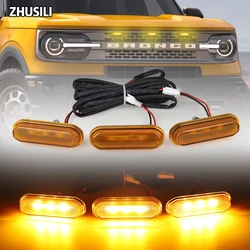 3Pcs Front LED Grill Lights for Ford Bronco Sport 2021 2022 2023 Amber Lighting Grille Lamps Kit with Wiring Harness