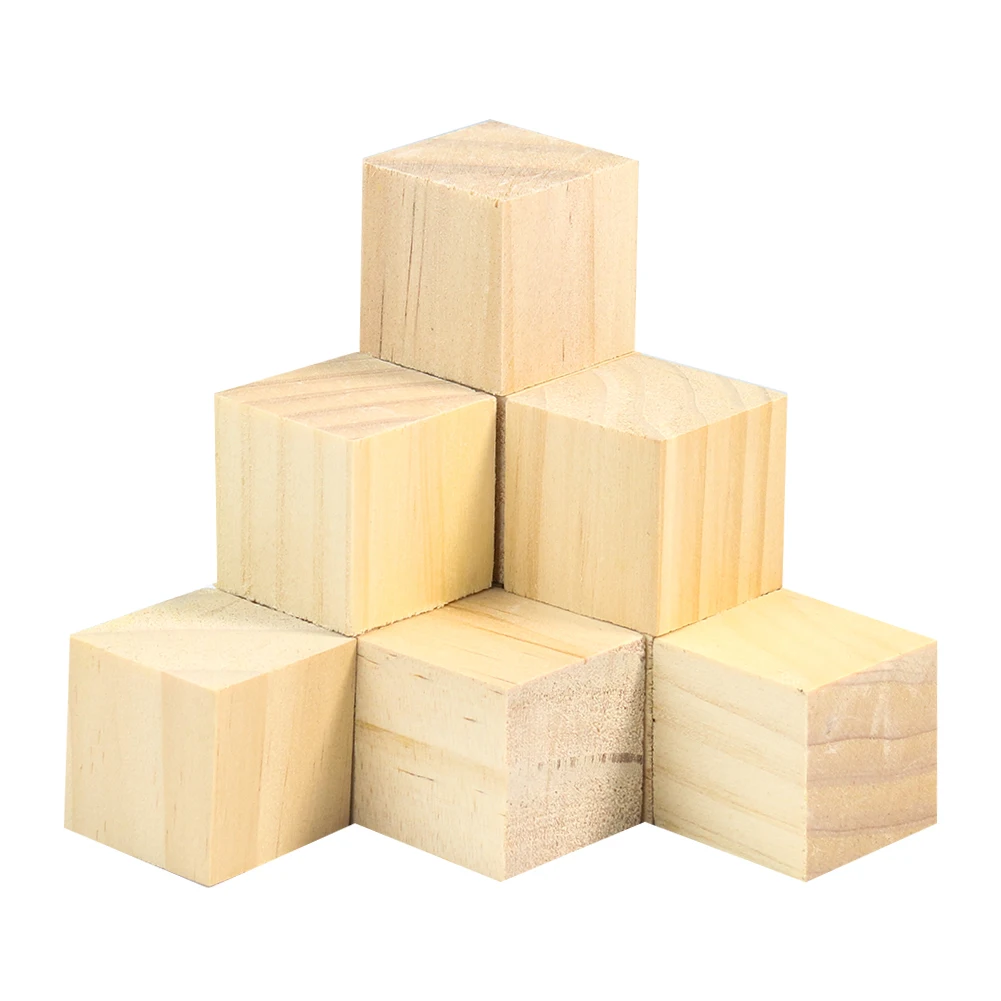 6pcs 30/40mm Natural Color Pine Building Blocks Wooden Cubes Graffiti Toy Bricks for Toddler Art Doodle Parent-child Kids Gifts