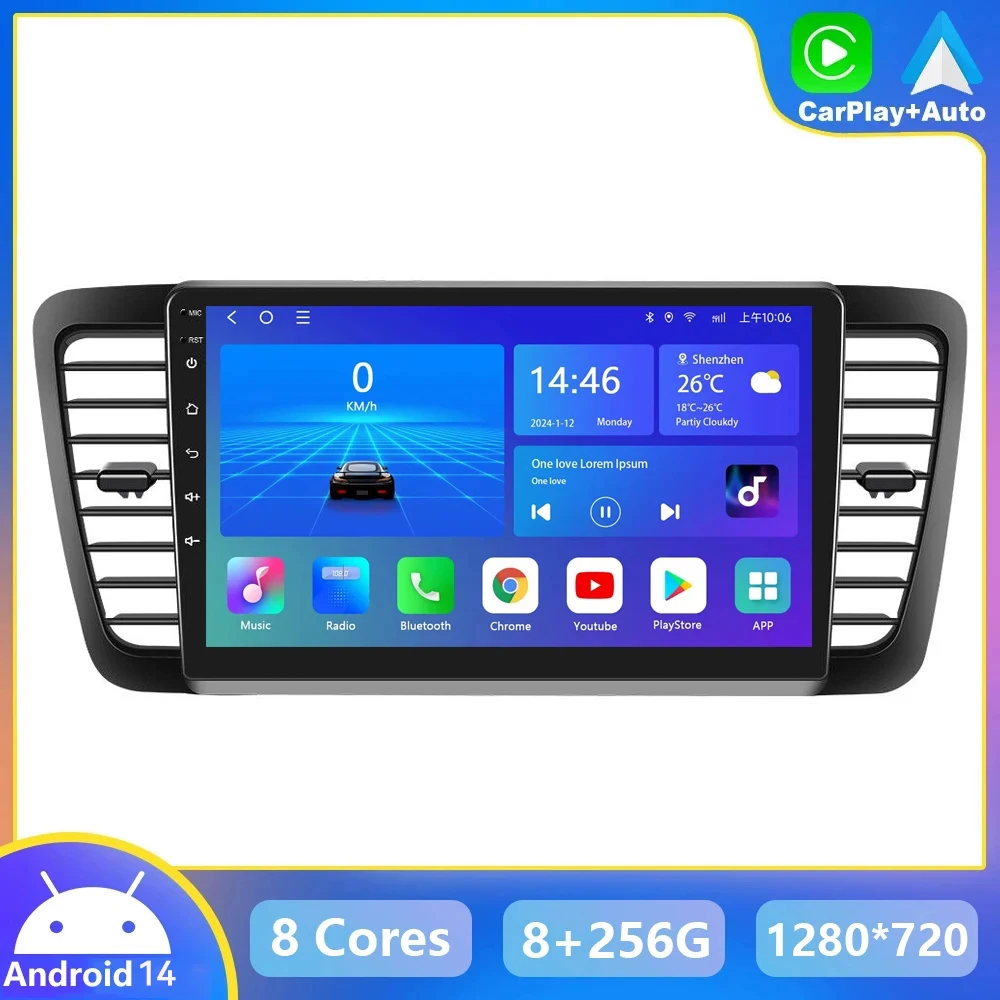 

For Subaru Outback 3 Legacy 4 2003-2008 2009 Android 14 Car Stereo Radio Multimedia Video Player Navigation GPS Wireless Carplay