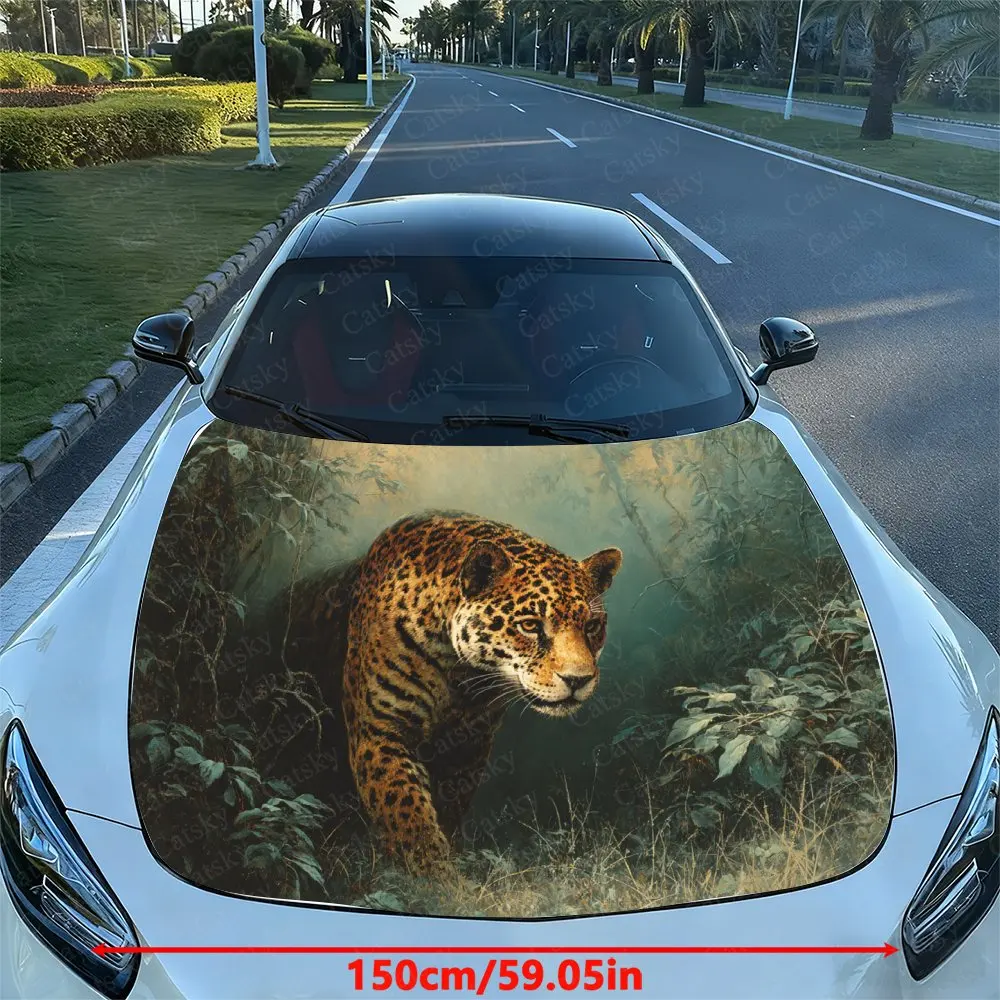 Cheetah In The Forest Car Hood Decal Sticker - Durable Vinyl Wrap, Splash-Resistant & Easy Removal, Fit For All Cars - Automotiv