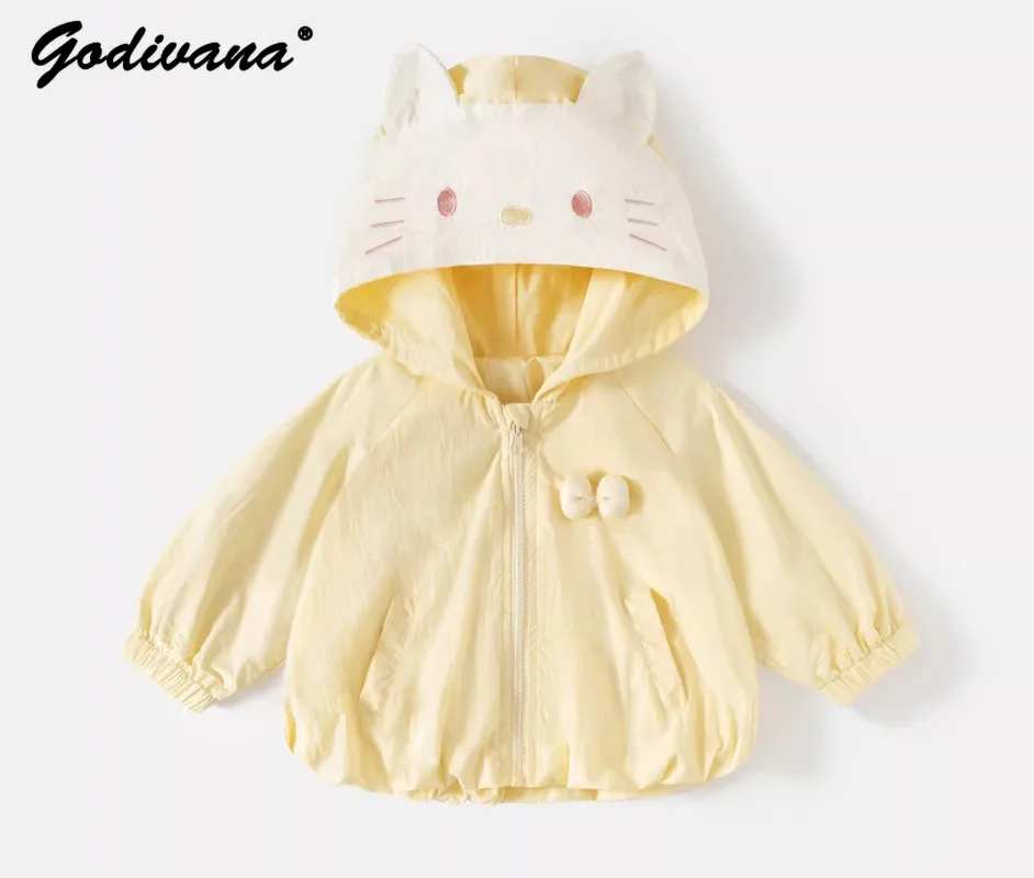 

Baby Girls' Coat Spring 2026 New Children's Cute Sweet Princess Top Baby Clothes Long Sleeve Loose Casual Cartoon Hooded Coats