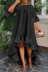 Women's Plus Size Ruffle Hem Dress Elegant Aysmmetric Solid Casual Vintage Party Club Ruffle Sleeve Summer Dresses 2024