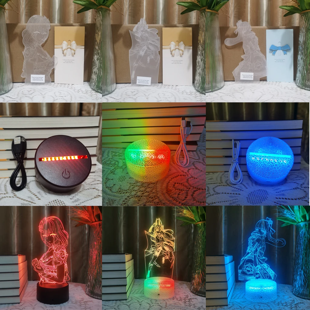 Genshin Impact Game Figure Acrylic Board Luminous Base For Kid Night Light Anime Led 3D Lamp Christmas Decor Gift Raiden Shogun