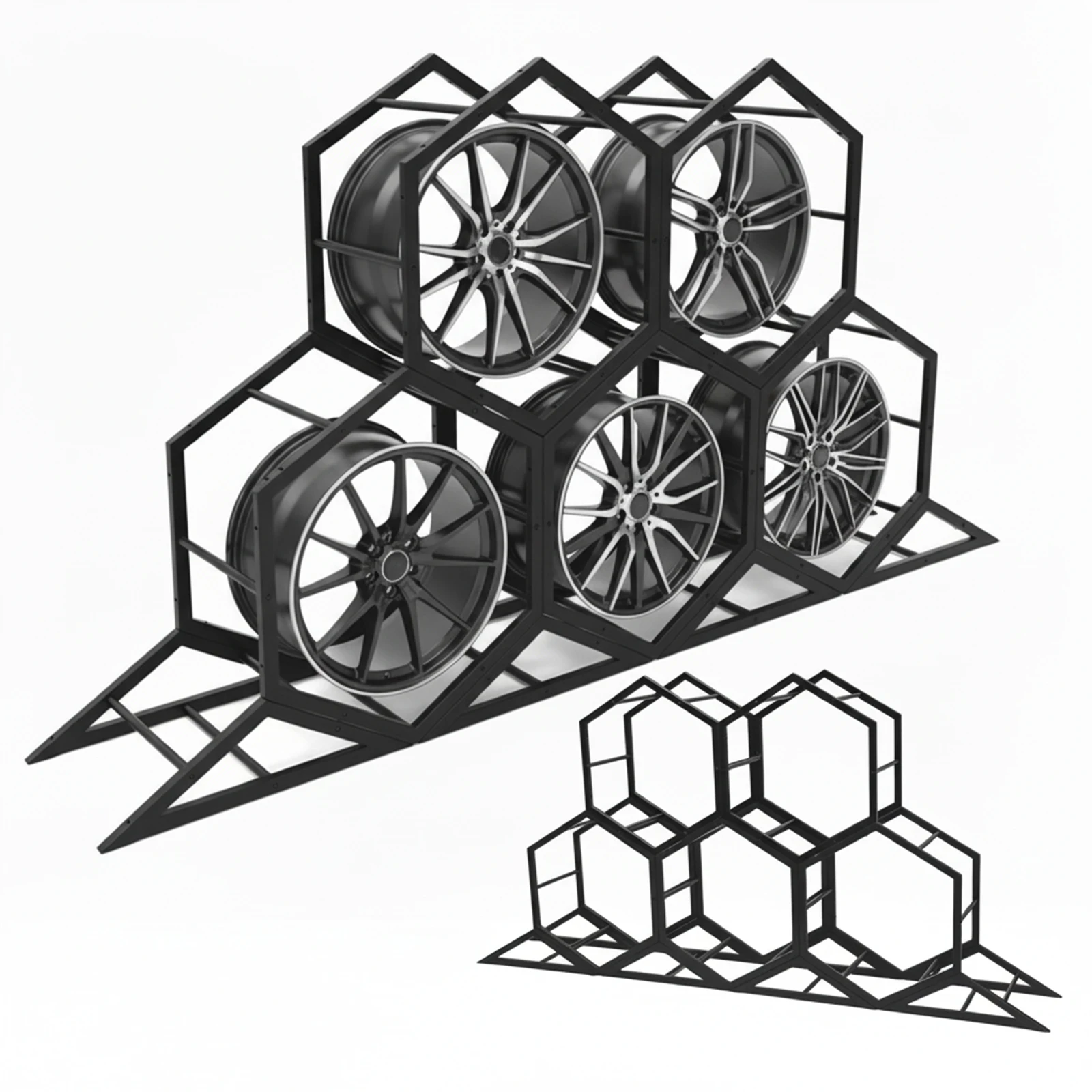 Support mural réglable pour roues, présentoir robuste en forme de triangle ou d'hexagone pour petits pneus, utilisation intérieure et extérieure