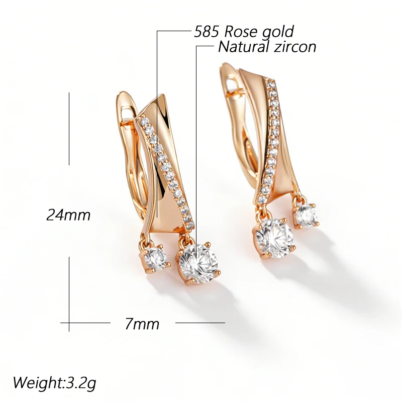 Kinel Hot Trend 585 Rose Gold Color Dangle Earring For Women Match Shiny Natural Zircon Accessories Daily Fine Jewelry 2026 New