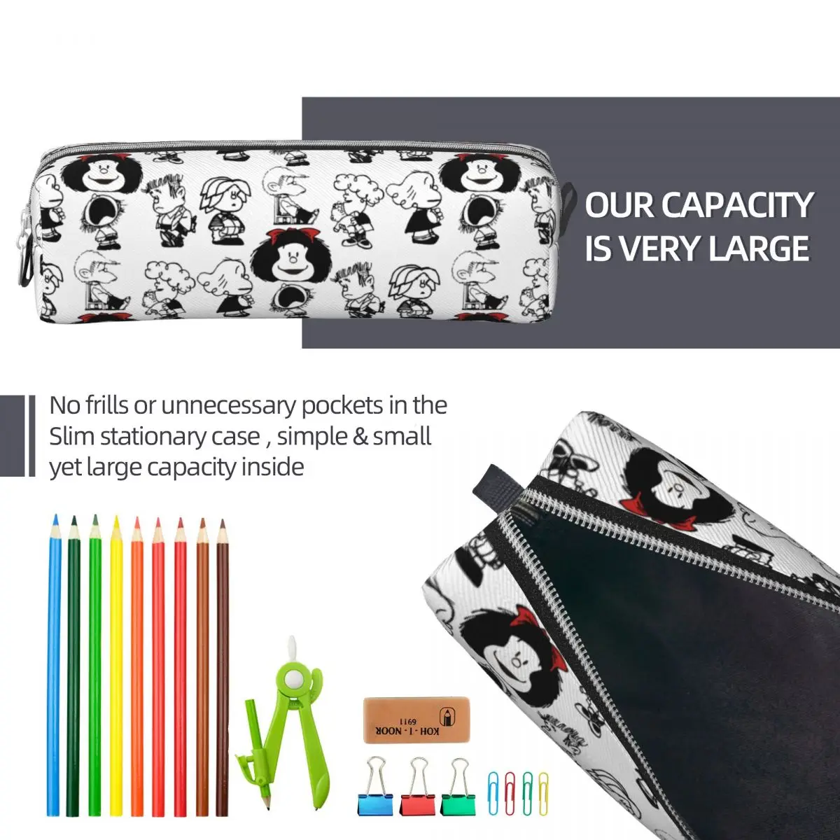 Mafalda Characters Pencil Cases Cartoon Pencilcases Pen Holder for Student Big Capacity Bag Students School Zipper Stationery