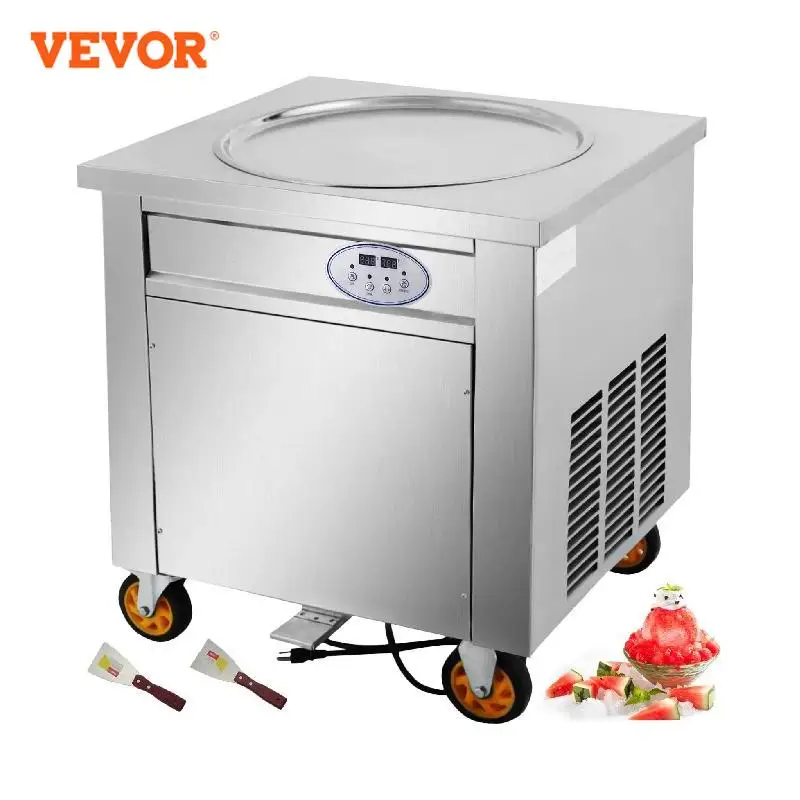 VEVOR Commercial Fried Ice Cream Machine 50cm Single Pan 1800W Stainless Steel Temperature Control Home Ice Cream Porridge Maker