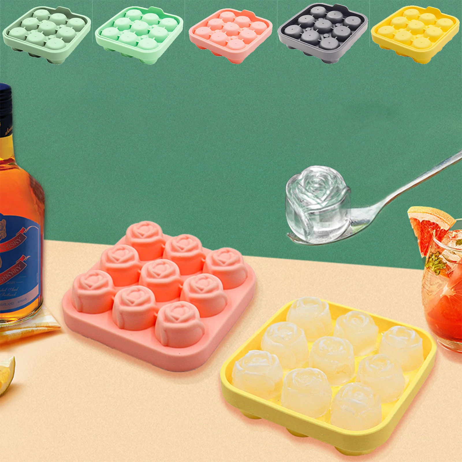 Silicone Rose Ice Cube Tray Food Grade Flexible Ice Mold with Stackable Flexible Ice Maker for Home Bar Party