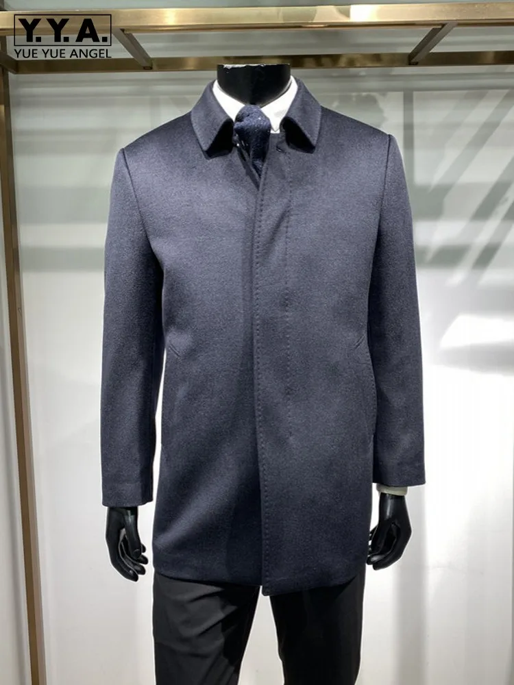 Mens Winter Woolen Mid Jacket Jacket Warm Mink Fur Lining Overcoat Business Man Work Outerwear Coat Thick Goose Down Wool Blends