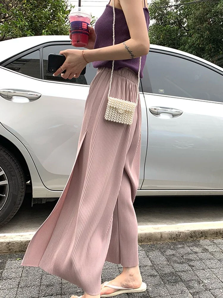 

Extra Large Size 300 Pou Lazy Sle Ice Silk High Waist Casual Wide Leg Women's plus Size Loose Drapey Long Pants Skirt Su...