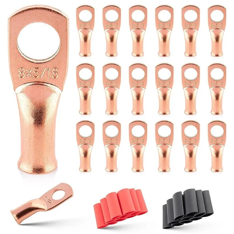 

B84B-Battery Cable Ends 8 AWG-5/16 With 3:1 Heat Shrink Tubing Heavy Duty Copper Wire Lugs