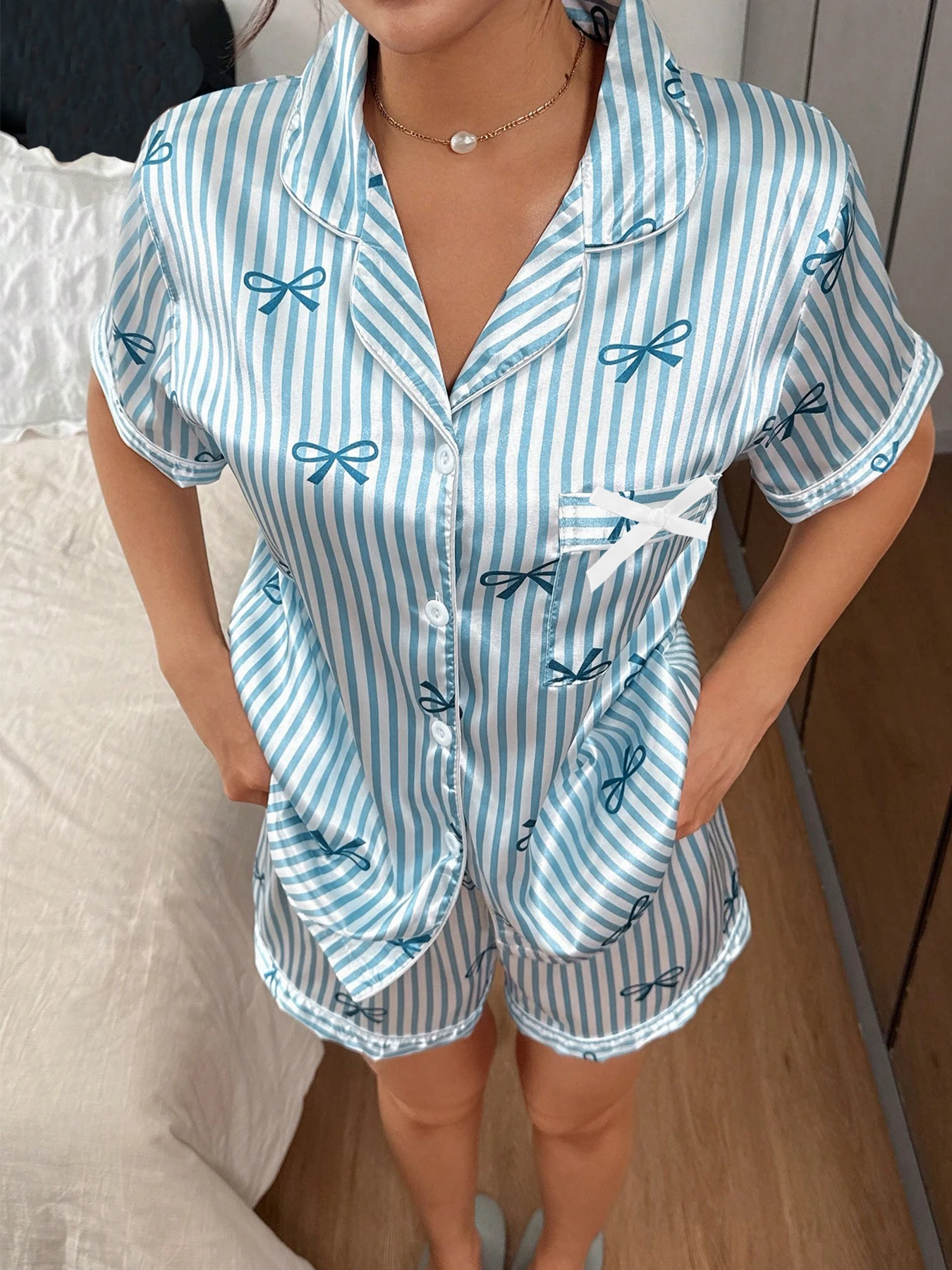 Pajamas for Women Bow Tie Stri - Silk Tie Striped avis et prix