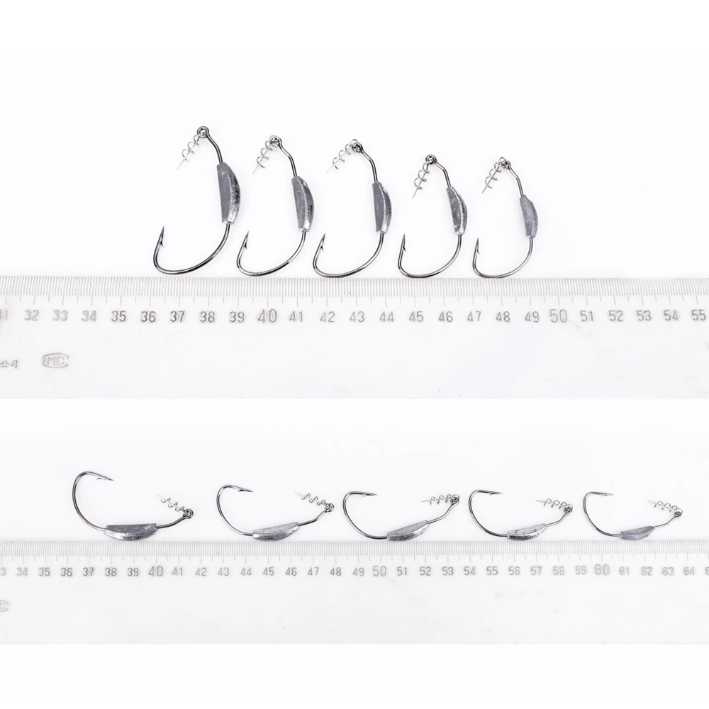 FTK 5Pcs Offset Fishing Hooks Weighted Crank Hook 2g3g4g5g7g Soft Baits Barbed Hook Jig Worm Hook for Texas Rigs Fishing Tackle