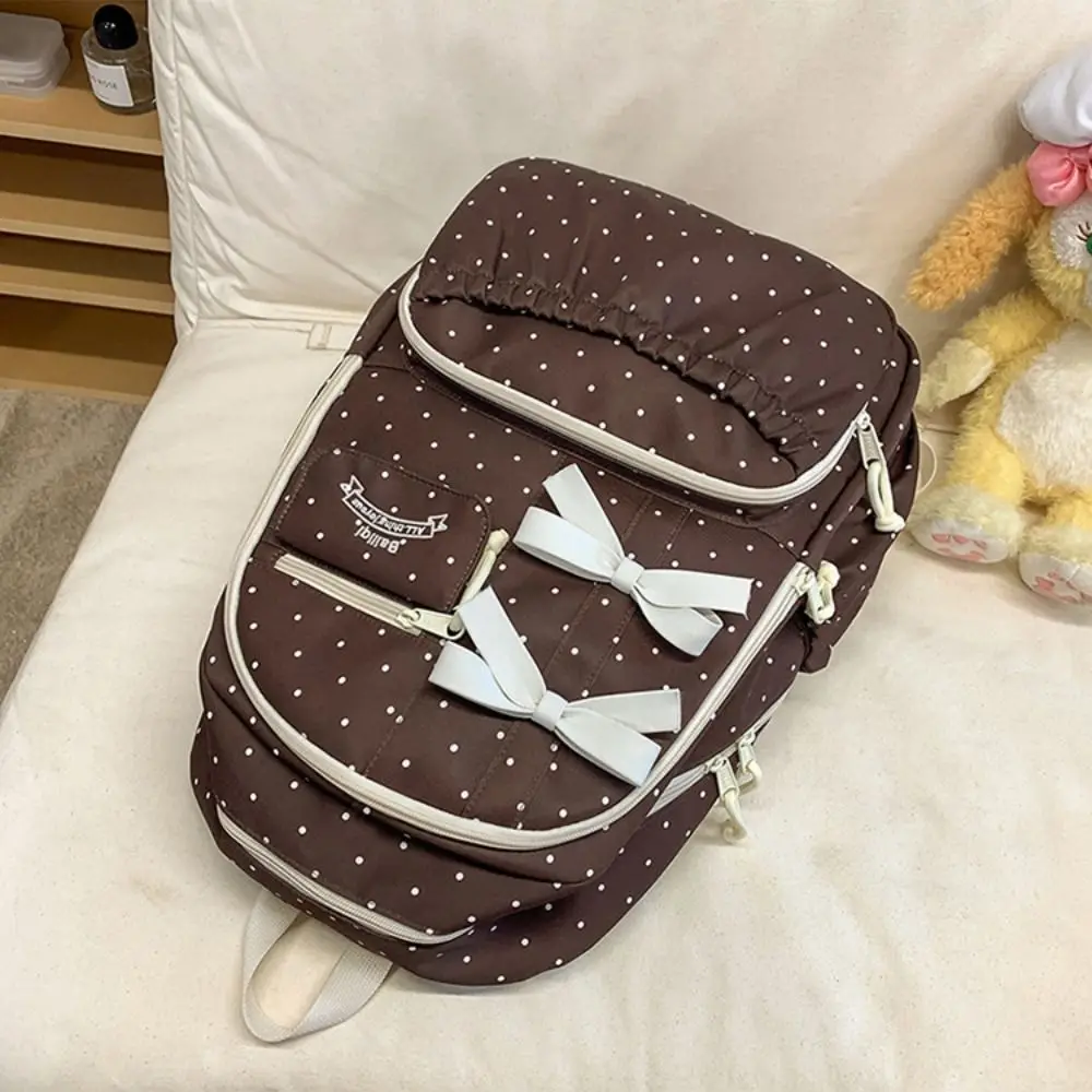 Polka dot Bow Girls Backpack Large-capacity Nylon Student Schoolbag Multi-compartment Anti-theft Travel Computer Backpack