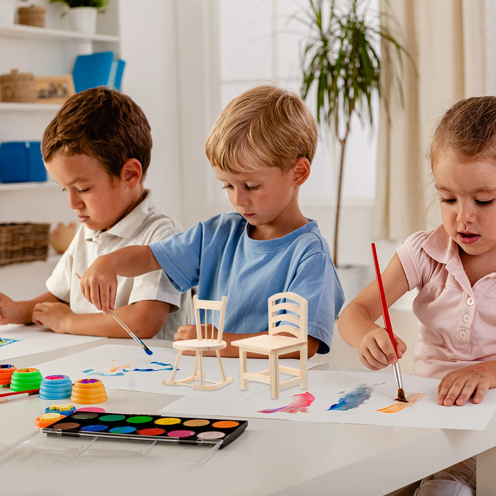 

2pcs Miniature Rocking For Dollhouse Diy Wooden Mini Chair Kids Craft Vintage Small Chair Decor Children'S Armchair Miniature