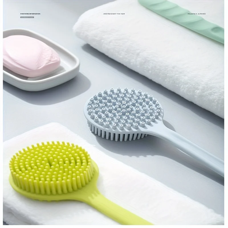 1pcs Silicone+Nylon core Back Scrubber for Shower Bath Body Brush with Long Handle