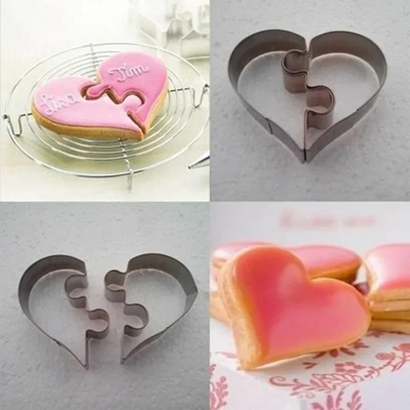 2Pcs Left And Right Love Heart Cake Cookie Mold Valentines Day Use Cake Decorating Tools Kitchen Accessories Wholesale