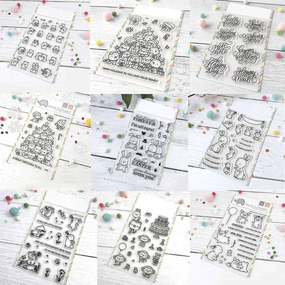 

Прозрачные штампы с милыми животными и надписями для скрапбукинга, изготовления открыток и тиснения