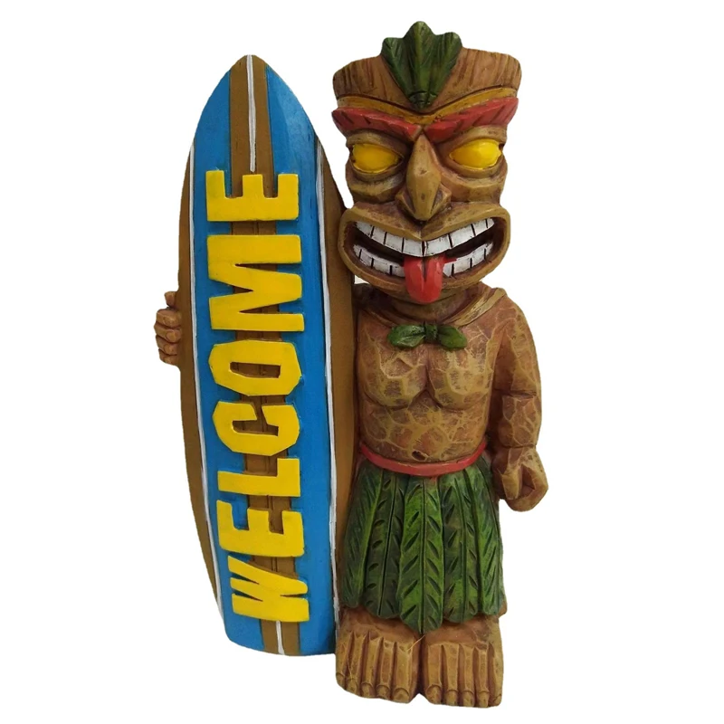 Creative Handmade Retro Tiki Hawaii Maya South Pacific Style Head Carving Statue Resin Figure Decoration Collection Model Toy