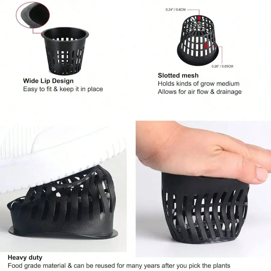 4インチのメッシュカップポット15個パック、15フィートの自動給水コードと15個の植物タグ付き