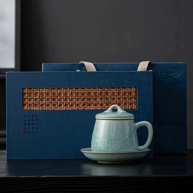 Elegant Tea Ceremony Green Designer Luxury Tea Maker Chinese Teacup Mug Procelain Ceramic Filter Gift Office Tea Cup Gift Box