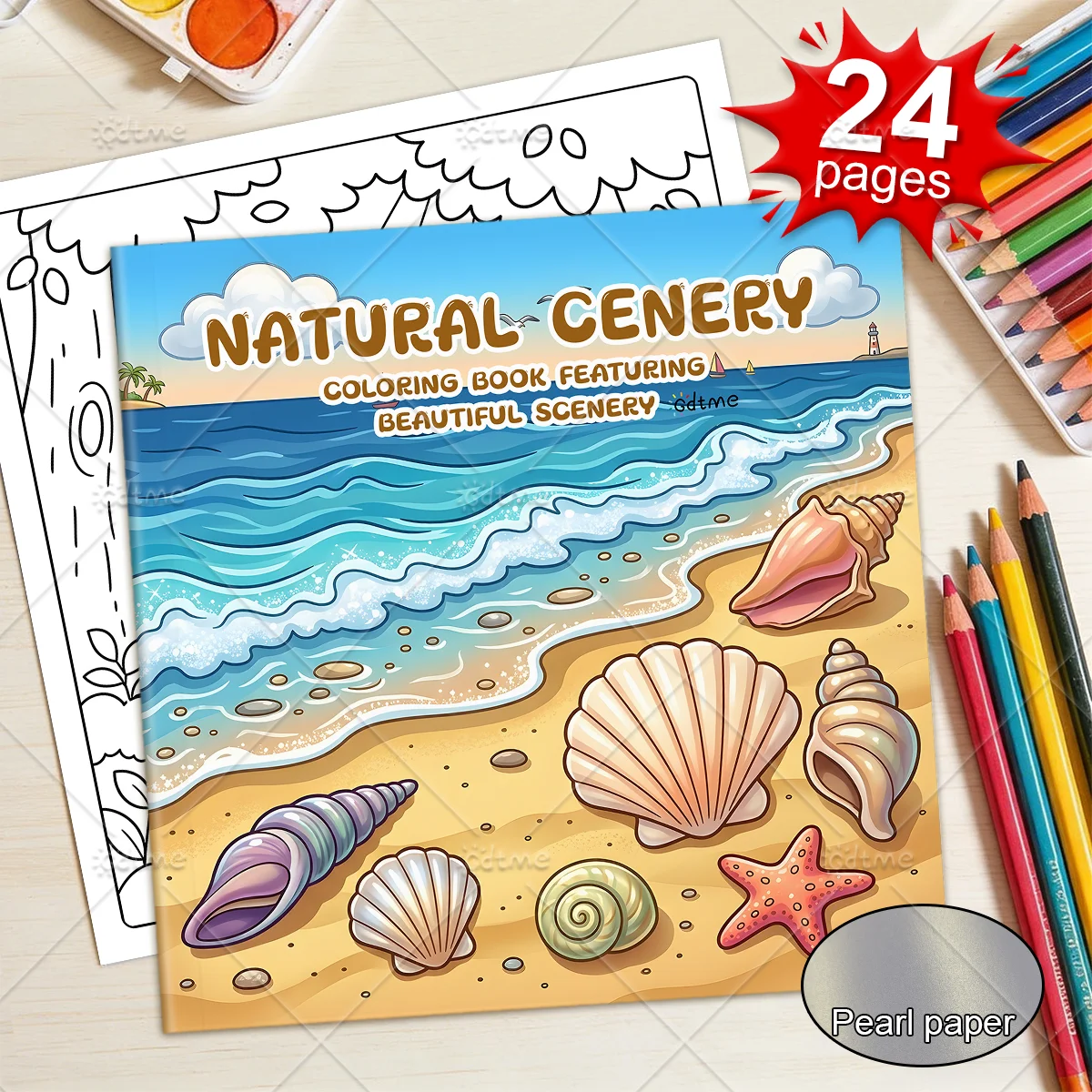 Natural Scenery Coloring Book, Peaceful Beach Seascape Nature Design, Stress Relief Thick Line Coloring Pages for Adults ﻿