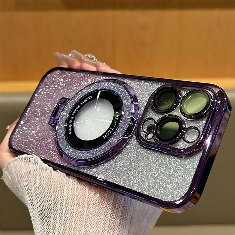 V30 Lite Magnetic Holder Stand Case For Vivo V30 Lite V29 V27 Pro V29E Y78 V21 Luxury Bling Glitter silicone Case Cover On V29