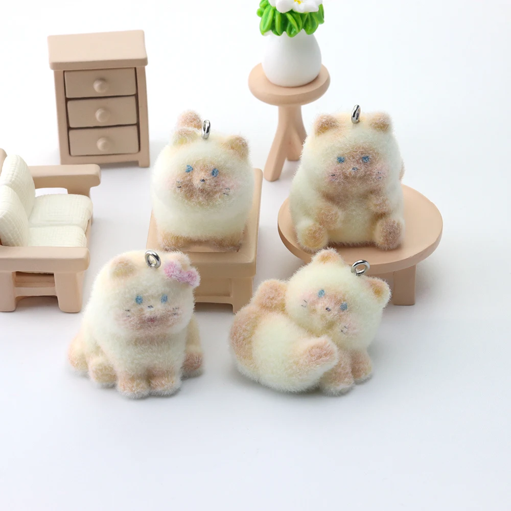 12Pcs 3D Flocking Cat Charms Resin Cartoon Animal Kitten Pendant for Necklace Earrings Keychains Making DIY Jewelry Accessories