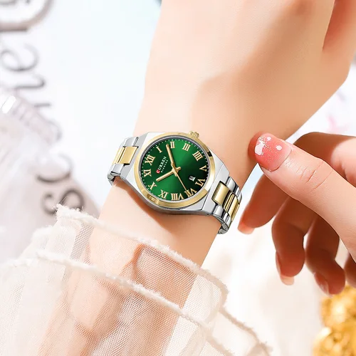 Imagen 2 del producto Reloj con correa de acero inoxidable para mujer marca CURREN con números romanos elegante y grande, regalo perfecto con caja