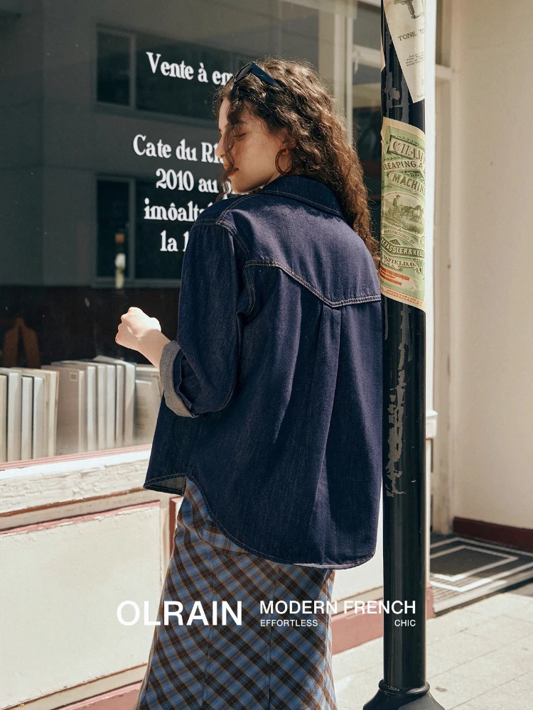 OLrain 여성 데님 셔츠 가을 2025 신상 빈티지 셔츠 재킷 순면 캐주얼 긴팔 여성 셔츠 & 블라우스 O57QC85500
